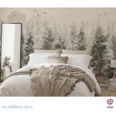 Papier peint : Forêt de pins avec oiseaux, Aquarelle - Intissé - L.200 x H.280 cm (1/5)