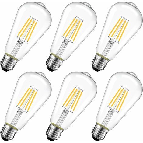 8W Ampoule LED Filament E27 ST64, Ampoule Edison, Equivalent à Ampoule Incandescente 60W, 2700K Blanc Chaud,Lot de 6 [Classe énergétique E]