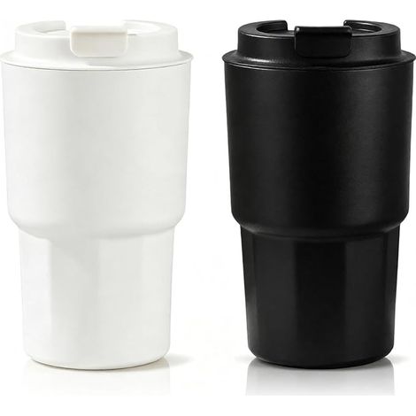 Lot de 2 gobelets isothermes à emporter avec indicateur de température LED - 500 ml - En acier inoxydable 316 - Anti-fuite - Garde au froid et au chaud - Pour café, thé et bureau (1/5)