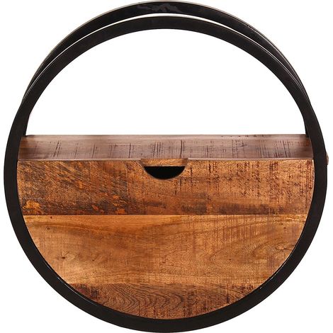 Etagère murale ronde industrielle en bois de manguier massif naturel Allister (1/5)