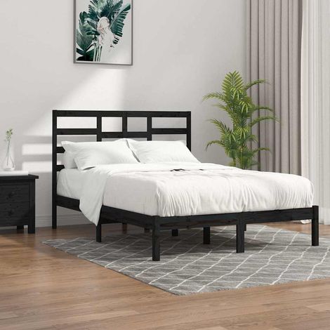 Cadre de lit sans matelas noir bois massif 140x190 cm (1/5)