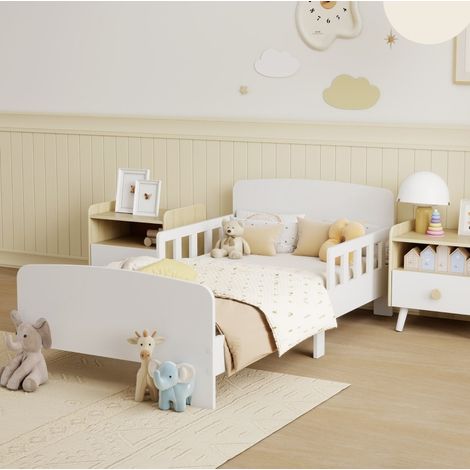 Cama infantil con barreras de seguridad MDF blanca OKWISH (1/5)