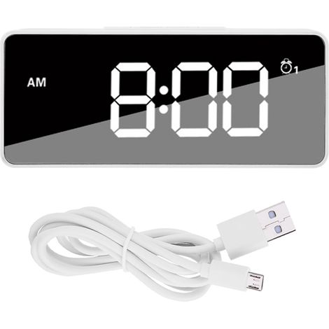 1 Réveil numérique,Miroir avec rétroéclairage,Format 12/24h,Fonction snooze,Charge USB,Bureau (1/5)