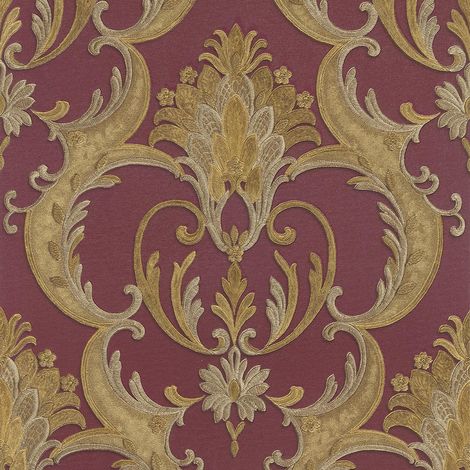 Debona Classic Damask Red Gold Wallpaper Textured Floral Traditional Metallic (1/4)