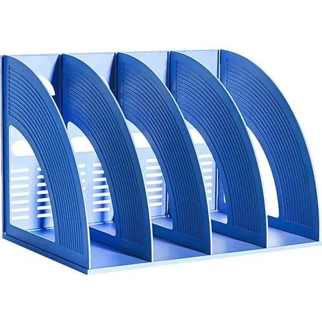 Porte-documents à 4 compartiments, organiseur de bureau vertical, bleu, étagère, cadre en plastique épais, pour cahiers, magazines, librairies, fournitures de bureau, scolaires et étudiantes. (1/3)