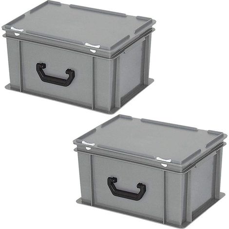 BRB 2 valises en plastique au format européen, 1 poignée de transport sur un côté longitudinal, L x l x H 400 x 300 x 230 mm, gris
