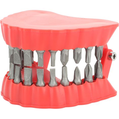 Porte-fraise pour prothèses dentaires, organiseur de tournevis, sculpture 3D, décoration de bureau, 28 trous, rouge, avec fraises (1/5)