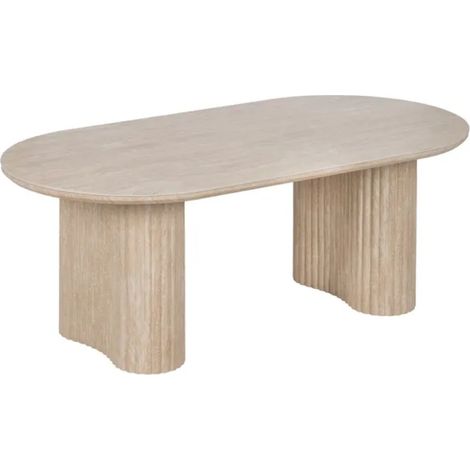 Table basse ovale pierre beige 120 cm double piètement CAELIS (1/5)