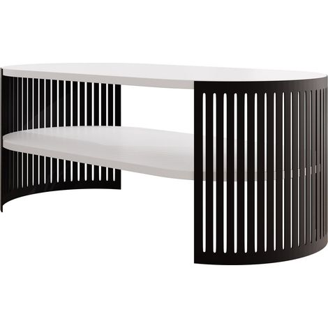 Mesa de centro Sordore 115, Negro + Blanco, 40x50x100cm, Diámetro: 0, Aglomerado laminado, Ovalada (1/3)