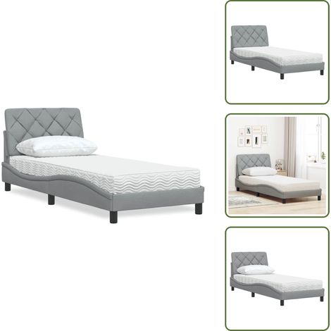Cama de tela - vidaXL Cama con colchón tela gris claro 90x200 cm - Cama de madera