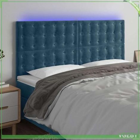 Tête de lit - 3122928 - Velours bleu foncé - LED intégrée USB 5V - 200x5x118/128 cm réglable (1/5)