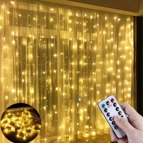 Couleur chaude [rideau lumineux d'ambiance], 33m [télécommande USB type 3] 300 lumières, étanche, décoratif, adapté aux jardins, terrasses, mariages, fêtes (1/5)