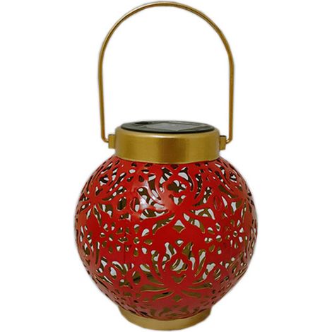 Lampe solaire transfrontalière en fer forgé creux en forme de pivoine, boule à projection étanche pour cour, jardin, villa, balcon, 0032-rouge (1/5)