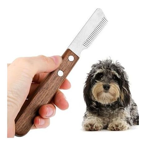 Hundemesser mit Holzgriff, geeignet für Dackel (harthaarige Dackel), mittelgroß, gerader Schnitt, braun, Pflegewerkzeug (1/5)
