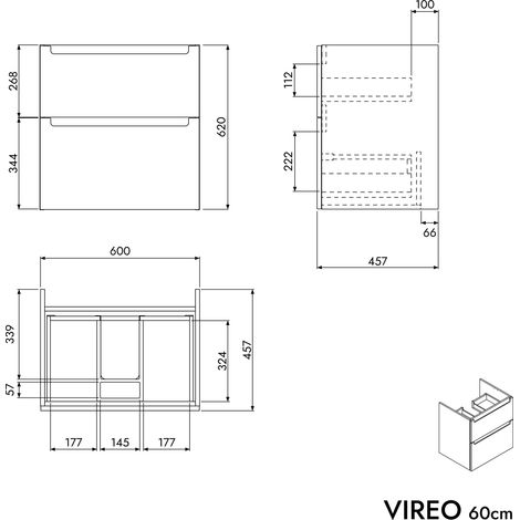 BERNSTEIN - Mueble lavabo suspendido MDF Azul noche mate, lavabo fundición Blanco mate + orificio grifería, cajone giratorio 60x46x62cm VIREO Blanco mate con orificio para grifo., Azul medianoche mate (1/5)