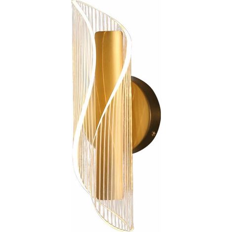 Mini applique murale de chevet, applique murale en métal doré avec abat-jour en acrylique en spirale, applique murale LED moderne - 10 W - 3 modes de couleur, appliques murales design bouclées pour ch (1/5)