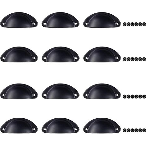 12 Poignées Coquille Noir, Vintage Poignée de Meuble Semi-circulaire, Poignet de Tiroir Cuisine, Métal Boutons de Porte pour Placards, Armoires, Commodes, Penderies, Décoration (1/5)