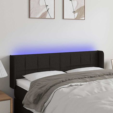 Tête de lit LED avec 2 bandes lumineuses, tissu noir, hauteur réglable, 147 x 16 x 78/88 cm, 10.35kg - PANGIVO (1/5)