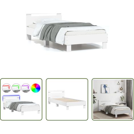 LED-Leuchten - Bettgestell mit Kopfteil und LED-Leuchten Weiß 75x190 cm (1/5)