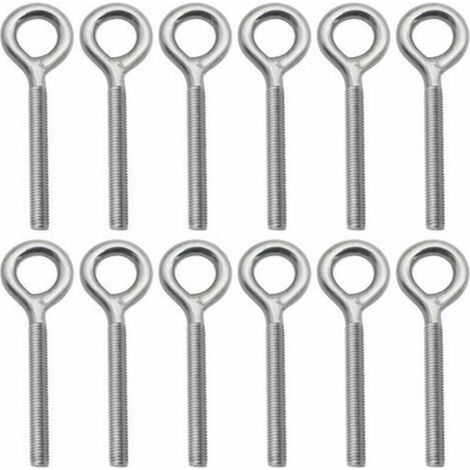 Lot de 12 Boulons,M6 à Oeil en 304 Acier Inoxydable Vis à Anneau Piton à Visser pour Balançoire Machine Extérieure