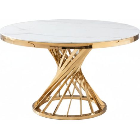 Table à manger ronde en verre trempé effet marbre blanc Gold - NAUTILUS (1/5)