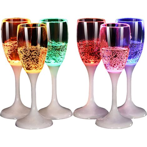 Flûte à Champagne clignotante LED, en plastique de qualité alimentaire, verre à vin lumineux coloré pour fête de mariage, 6 pièces (1/5)