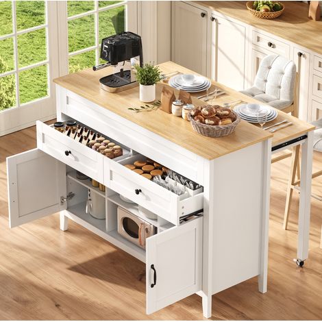 Isla de cocina 120x40-76x92 cm en MDF blanco y natural con mesa extensible - MEUBLIV (1/5)