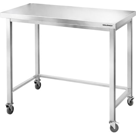 Table de travail en inox Bar 1200x700 mm avec renfort sur roulettes PREMIUM - GOLDINOX (1/4)