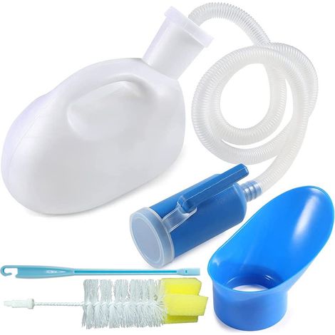 2000 ml Unisex Urinal with Screw Cap and Tube, Men's Urinal Bottle, Waterproof Urinal Bottle with Brush for Cars, Camping, White (1/5)