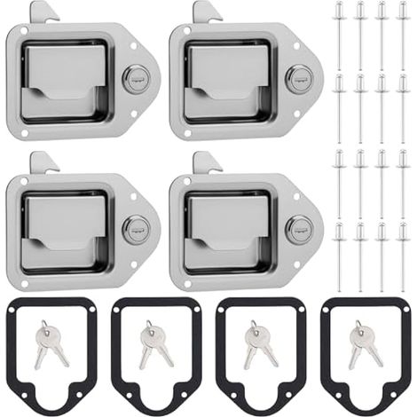 Lot de 4 loquets de boîte à outils pour camion en acier inoxydable 304 robuste avec clés, cylindre de verrouillage de haute précision et trous de montage pré-percés, facile à installer, pour (1/5)