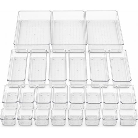 Bacs de Rangement 25 Pièces Transparents à Pois pour Tiroir (1/5)