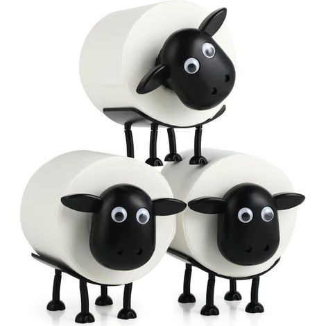 royaluxe - Lot de 3 Porte-Papier Toilette Mouton, Design Créatif et Empilable, Pratique pour Salle de Bain et Toilettes (Noir) (1/5)