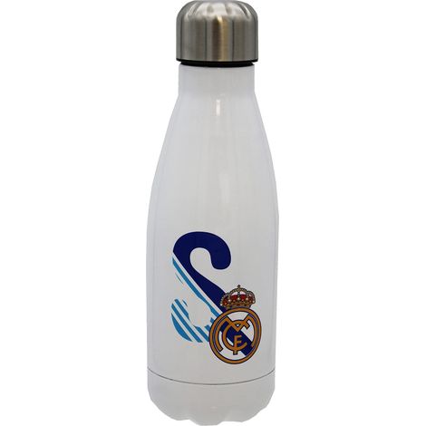 CYPBRANDS Real Madrid - Borraccia in acciaio inossidabile, chiusura ermetica, con disegno della lettera S in blu, 550 ml, bianco, prodotto ufficiale (1/5)