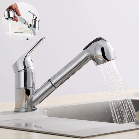 [JAMAIS UTILISÉ] Mitigeur Extractible Télescopique - Robinet de Cuisine/Salle de Bain - 2 Tuyaux 3/8" Inclus - Mélangeur Eau Chaude/Froide - Haute Flexibilité (1/4)
