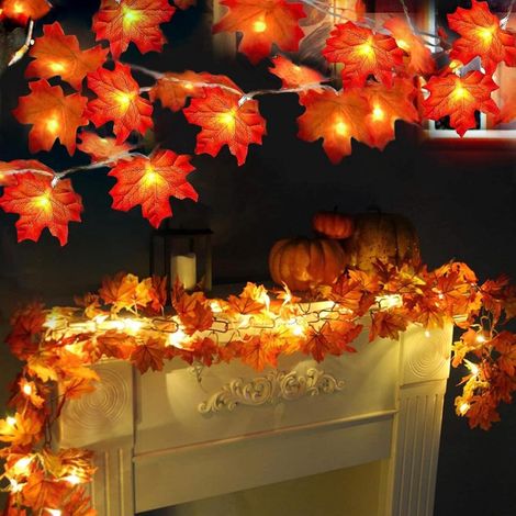 Ulisem - Luci decorative autunnali - 2 foglie d'acero con luci LED - 6 m - Decorazione autunnale per Halloween, Giorno del Ringraziamento, casa, tavolo e feste (1/5)