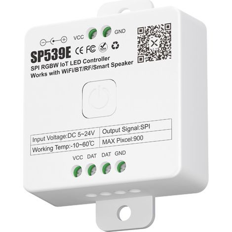 The SP539E dual-mode Bluetooth/WiFi RGBW SPI controller supports Baidu, Xiao Ai, and Google smart voice assistants.