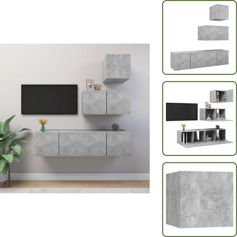 Armadio TV sospeso - vidaXL Set di Mobili Porta TV 4 pz Grigio Cemento in Legno Multistrato - Armadio TV in legno