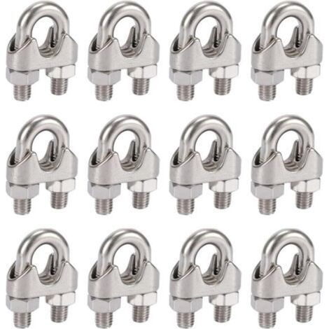 Lot de 12 serre-câbles en acier inoxydable 304 de 5mm, avec clips duplex DIN741 pour corde à linge, auvent et fixation. (1/5)