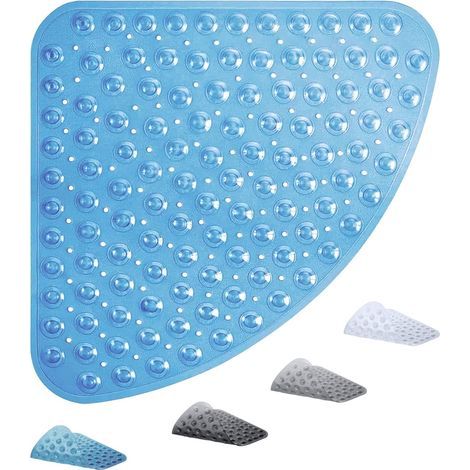 Tapis de Douche Antidérapant Quart de Cercle 54x54cm, Tapis de Bain d’Angle pour Cabine de Douche et Baignoire, avec Ventouses Solides et Trous de Drainage, Séchage Rapide et Lavable (1/5)