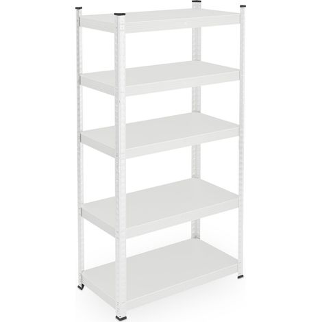 Relaxdays Heavy Duty Shelving Unit, 5 Shelves, 150 x 75 x 30 cm, Max. 875 kg, Garage & Warehouse Storage, Plug-In, White
