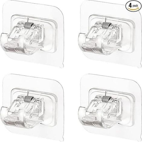 Lot de 4 crochets de tringle à rideaux autocollants transparents sans perçage, pour chambre à coucher, salon, cuisine, salle de bain (1/5)