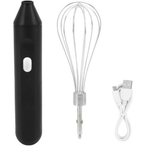 Batteur à ufs électrique portatif, chargeur USB, mousseur à lait, mélangeur de boissons sans fil avec fouet en acier inoxydable noir (1/5)