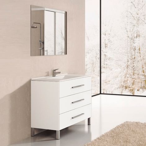 Mueble de baño Ribera con lavabo y espejo. Se envía montado 60CM Blanco Brillo