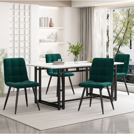Set tavolo da pranzo 140 x 80 cm con 4 sedie in MDF e velluto, verde scuro DESVIAE (1/5)
