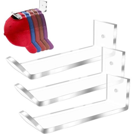 (3 pièces) Porte-casquettes, étagère à chapeaux, support mural pour casquettes, porte-chapeaux en acrylique, rangement pour chapeaux, sacs, clés, foulards, cravates, porte-casquettes mural transparent