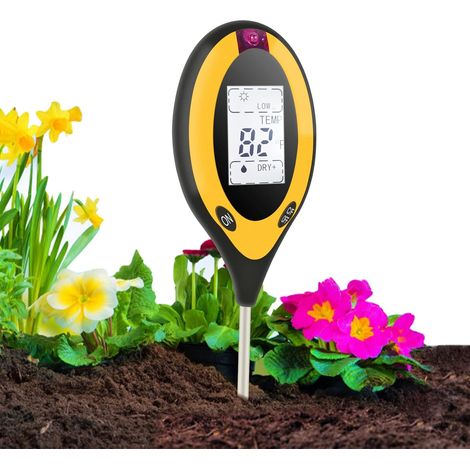 MINKUROW Tester Del Suolo, 4 In 1 Tester Del Suolo Ph Meter, Luce Solare, Temperatura, Igrometro, Per Fiori/Erba/Piante/Giardino/Fattoria/Prato (Batteria Non Inclusa) (1/5)