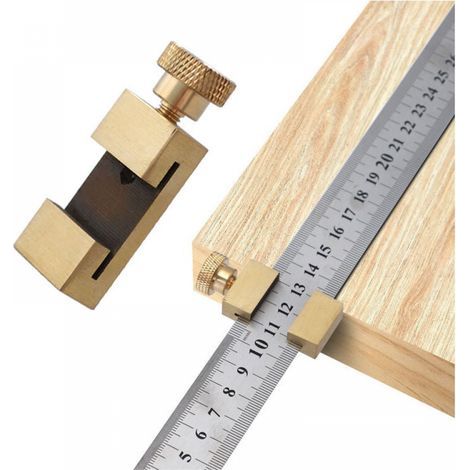 Righello di posizionamento in acciaio inox, righello in ottone, blocco righello, fermo righello, righello di marcatura da 30 cm, strumento di marcatura, per lavorazione del legno, fai da te, falegname (1/5)