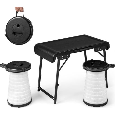 GOPLUS Table de Camping avec 2 Tabourets Rétractables à LED,Ensemble de 3 Pièces pour Plage, Jardin,Pique-Nique, Barbecue, Pêche (1/5)