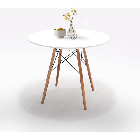 TAVOLO ROTONDO FISSO DIAM. CM 90 LEGNO E MDF BIANCO (1/4)