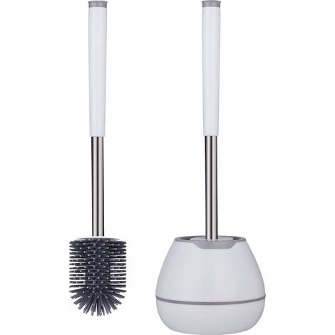 DEESSE SHOP - Brosse de toilette, brosse de toilette et ensemble de support, poignée en acier inoxydable et pinces dissimulées, brosse de toilette hygiénique moderne en silicone, forme ronde (1/5)